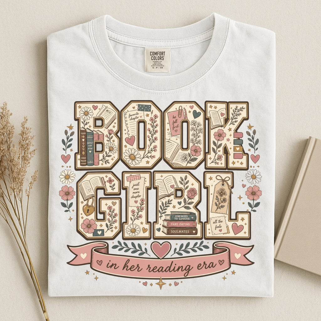 Book Girl T-Shirt — Floral "In Her Reading Era" Graphic Tee for Book Lovers